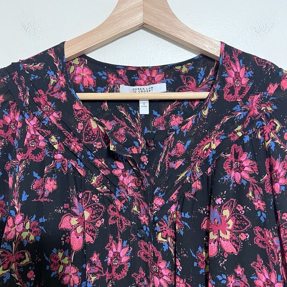 Derek Lam 10 Crosby Tracy Floral Chiffon Midi Dress Size 10 Black Pink - Picture 4 of 13